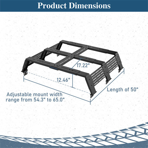 Hooke Road 12.2" Bed Rack for Jeep Gladiator JT Toyota Tacoma Ford Ranger b9922s 5