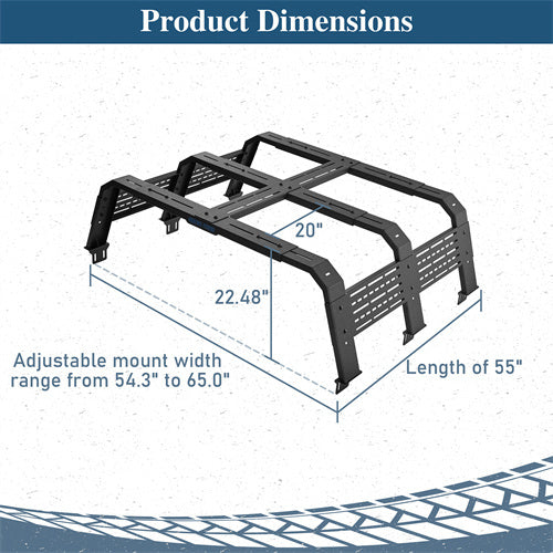 Hooke Road  18.8" High Truck Bed Rack for 07-23 Toyota Tundra & 05-23 Tacoma(6' Bed) & 09-23 Ford F-150 & Raptor & 09-23 Ram 1500  b9923s 5