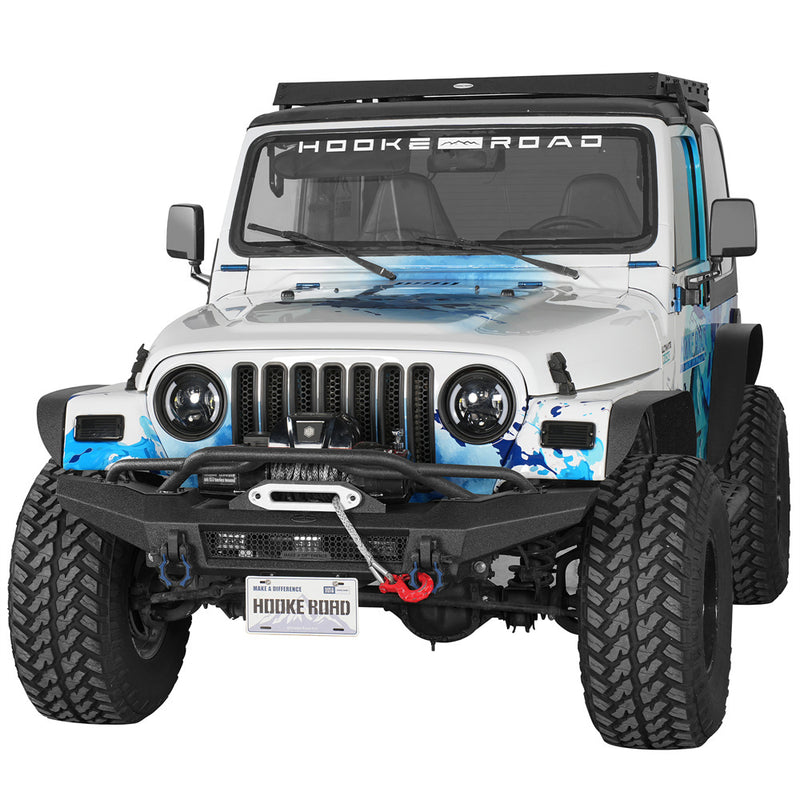 Load image into Gallery viewer, Steel Front Bumper for 1987-2006 Jeep Wrangler YJ & Wrangler TJ Hooke Road b1090 2
