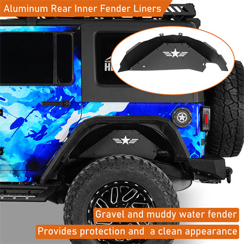 Load image into Gallery viewer, Hooke Road Aluminum Rear Wheel Well Liners Rear Fender Liners for 2007-2018 Jeep Wrangler JK b2118s 9
