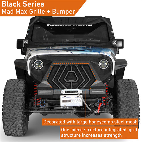 Load image into Gallery viewer, Hooke Road 2007-2018 Jeep JK Grill with Winch Plate and Led Lights b2107bs 7