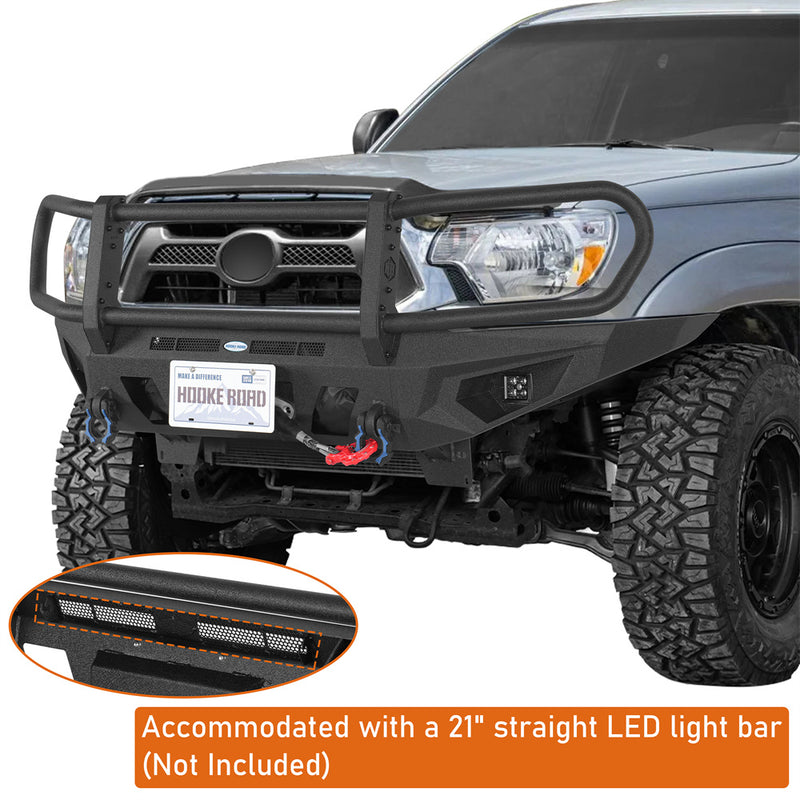 Load image into Gallery viewer, 2012-2015 Toyota Tacoma Grille Guard Front Bumper with Winch Plate Hooke Road b4013 7