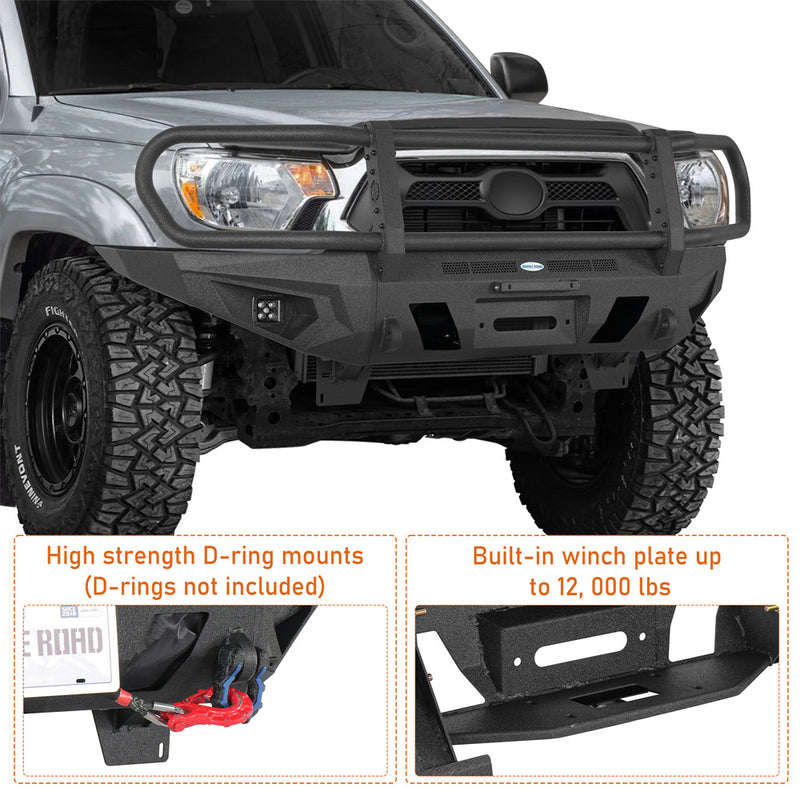 Load image into Gallery viewer, 2012-2015 Toyota Tacoma Grille Guard Front Bumper with Winch Plate Hooke Road b4013 8