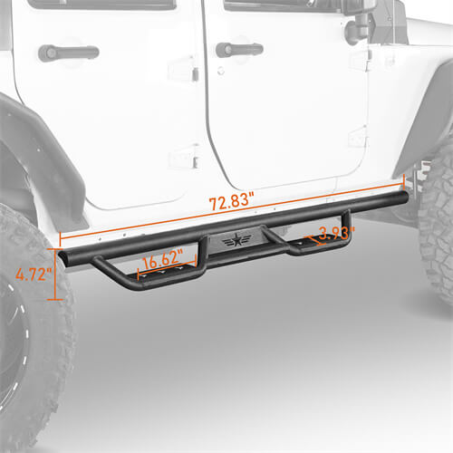 Load image into Gallery viewer, HookeRoad Jeep JK 4-Door Side Steps Wide Drop Nerf Bars Running Boards for 2007-2018 Wrangler JK b2010 15