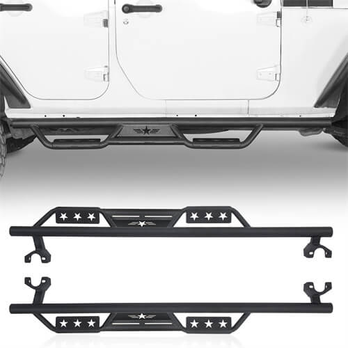 Load image into Gallery viewer, HookeRoad Jeep JK 4-Door Side Steps Wide Drop Nerf Bars Running Boards for 2007-2018 Wrangler JK b2010 2
