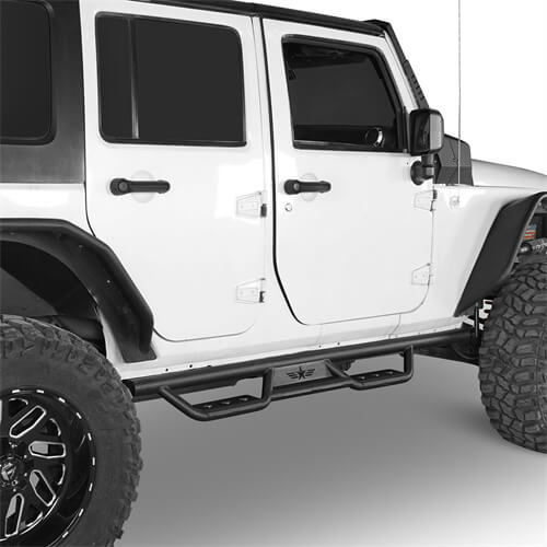 Load image into Gallery viewer, HookeRoad Jeep JK 4-Door Side Steps Wide Drop Nerf Bars Running Boards for 2007-2018 Wrangler JK b2010 5