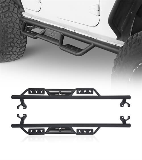 Load image into Gallery viewer, HookeRoad Jeep JK 4-Door Side Steps Wide Drop Nerf Bars Running Boards for 2007-2018 Wrangler JK b2010 8