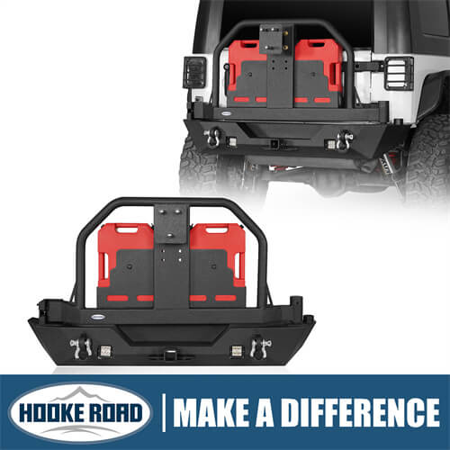 Load image into Gallery viewer, HookeRoad Rear Bumper With Rack Bar & Spare Tire Frame for 2007-2018 Jeep Wrangler JK b2015s 1