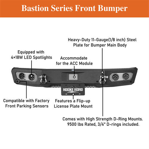 Load image into Gallery viewer, Aftermarket Front Bumper Off Road Parts w/D-Rings & LED Lights For 2021-2023 Ford Bronco - Hooke Road b8922s 18