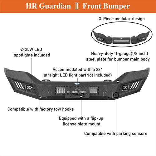 Load image into Gallery viewer, Hooke Road  Aftermarket Front Bumper with LED Spotlights for 2016-2018 GMC Sierra 1500 b9461 12