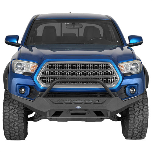Hooke Road Aftermarket Front Bumper with Winch Plate & LED Light Bar for 2016-2023 Toyota Tacoma 3rd Gen b4220s 2