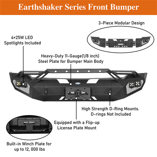 Load image into Gallery viewer, Hooke Road Aftermarket Front Bumper w/ Winch Plate & 4 × LED Lights for 2006-2008 Ram 1500 b6506ab 12