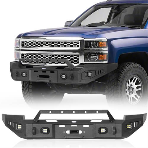Hooke Road Aftermarket Full Width Front Bumper w Winch Plate LED Lights 2014 2015 Chevy Silverado 1500