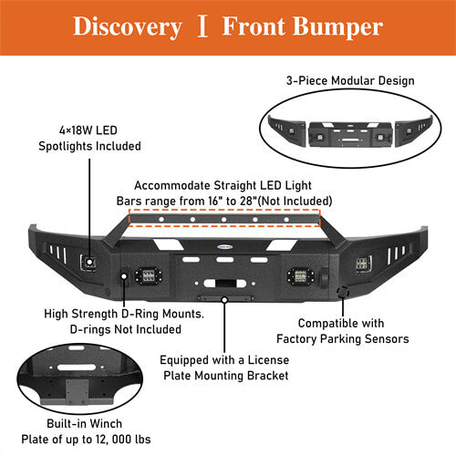 Load image into Gallery viewer, Aftermarket Full Width Front Bumper w/ Winch Plate & LED Spotlights For 2015-2018 Ram 1500 Rebel - HookeRoad b6012 17