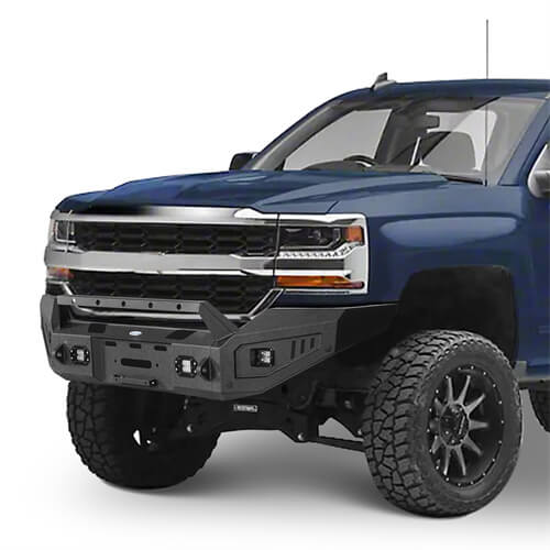 16-18 Silverado 1500 Aftermarket Full-Width Front Bumper w/ Winch Plate & LED Lights - Hooke Road b9026 3