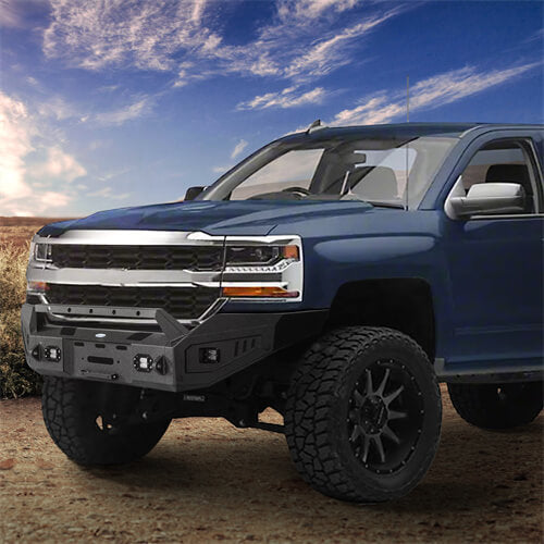 Load image into Gallery viewer, 16-18 Silverado 1500 Aftermarket Full-Width Front Bumper w/ Winch Plate & LED Lights - Hooke Road b9026 4
