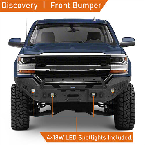 Load image into Gallery viewer, 16-18 Silverado 1500 Aftermarket Full-Width Front Bumper w/ Winch Plate & LED Lights - Hooke Road b9026 9