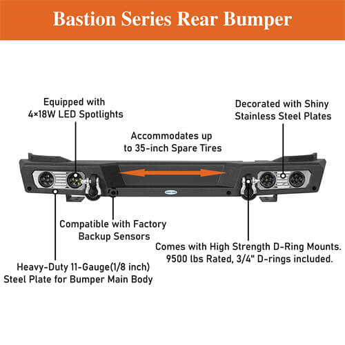 Load image into Gallery viewer, Aftermarket Rear Bumper Off Road Parts w/D-Rings & LED Lights For 2021-2023 Ford Bronco Excluding Raptor - Hooke Road b8923s 19