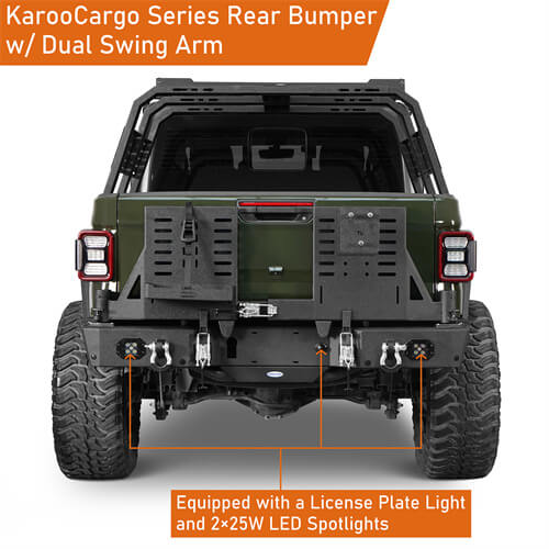 Load image into Gallery viewer, 2020-2024 Jeep Gladiator JT Rear Bumper w/Swing Arms & Tire Carrier & Jerry Can Holder 4x4 Truck Parts - Hooke Road b7018s 4