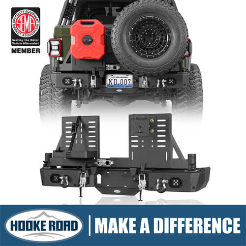Load image into Gallery viewer, 2020-2024 Jeep Gladiator JT Rear Bumper w/Swing Arms & Tire Carrier & Jerry Can Holder 4x4 Truck Parts - Hooke Road b7018s 1