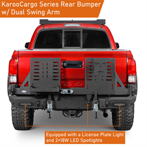 2016-2023 Toyota Tacoma Rear Bumper w/Swing Arms & Tire Carrier & Jerry Can Holder 4x4 Truck Parts - Hooke Road b4215s 13