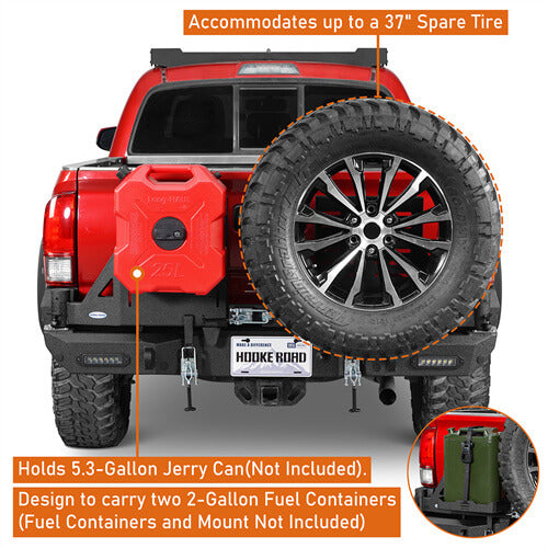 2016-2023 Toyota Tacoma Rear Bumper w/Swing Arms & Tire Carrier & Jerry Can Holder 4x4 Truck Parts - Hooke Road b4215s 17