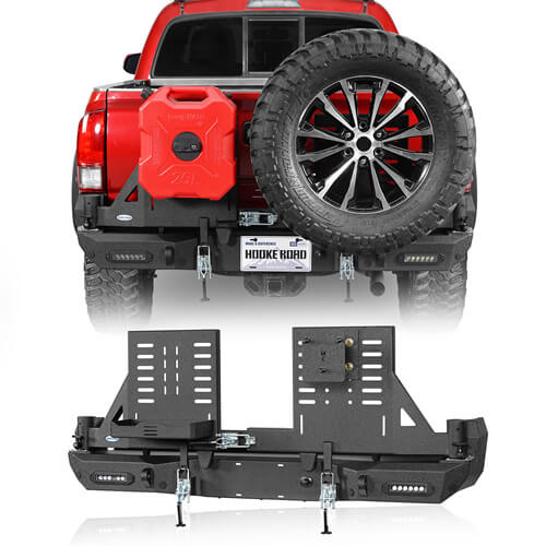 2016-2023 Toyota Tacoma Rear Bumper w/Swing Arms & Tire Carrier & Jerry Can Holder 4x4 Truck Parts - Hooke Road b4215s 2
