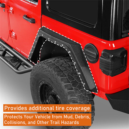 Load image into Gallery viewer, 2018-2024 Jeep Wrangler JL Rear Fender Flares Wheel Well Guards 4x4 Jeep Parts - Hooke Road b3064 13