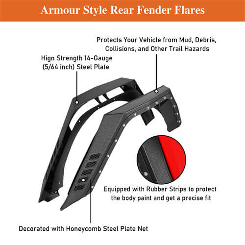 Load image into Gallery viewer, 2018-2024 Jeep Wrangler JL Rear Fender Flares Wheel Well Guards 4x4 Jeep Parts - Hooke Road b3064 17