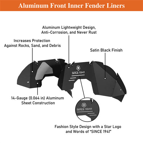 Load image into Gallery viewer, Hooke Road Aluminum Front Inner Fender Liners for 2018-2024 Jeep Wrangler JL & 2020-2024 Gladiator JT b3075s 11