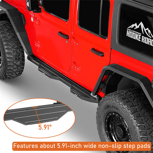 Load image into Gallery viewer, Hooke Road Aluminum Side Steps Running Boards for 2018-2024 Jeep Wrangler JL 4-Door b3078s 11