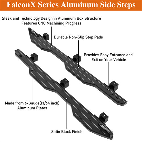 Load image into Gallery viewer, Hooke Road Aluminum Side Steps Running Boards for 2018-2024 Jeep Wrangler JL 4-Door b3078s 15