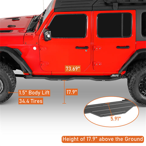 Load image into Gallery viewer, Hooke Road Aluminum Side Steps Running Boards for 2018-2024 Jeep Wrangler JL 4-Door b3078s 9