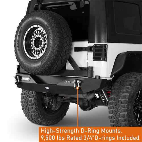 Load image into Gallery viewer, HookeRoad Blade Front Bumper w/ 60W Work Light Bar & Different Trail Rear Bumper w/Tire Carrier Combo Kit for 2007-2018 Jeep Wrangler JK JKU  Hooke Road HE.2031+2029 10