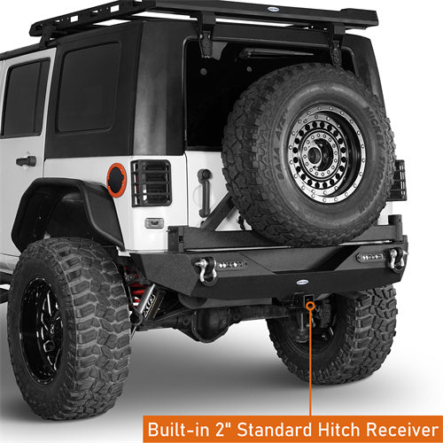 Load image into Gallery viewer, HookeRoad Blade Front Bumper w/ 60W Work Light Bar & Different Trail Rear Bumper w/Tire Carrier Combo Kit for 2007-2018 Jeep Wrangler JK JKU  Hooke Road HE.2031+2029 11