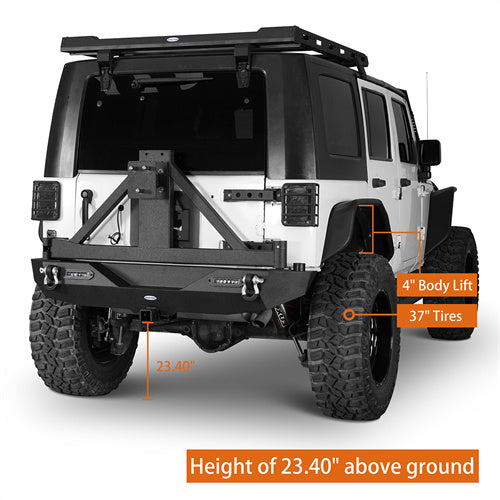 HookeRoad Blade Front Bumper w/ 60W Work Light Bar & Different Trail Rear Bumper w/Tire Carrier Combo Kit for 2007-2018 Jeep Wrangler JK JKU  Hooke Road HE.2031+2029 14