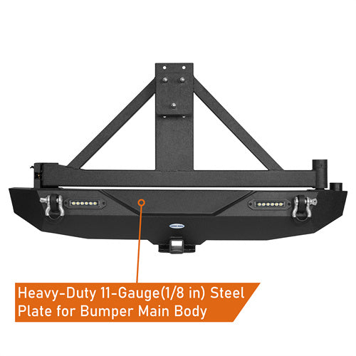 HookeRoad Blade Front Bumper w/ 60W Work Light Bar & Different Trail Rear Bumper w/Tire Carrier Combo Kit for 2007-2018 Jeep Wrangler JK JKU  Hooke Road HE.2031+2029 15