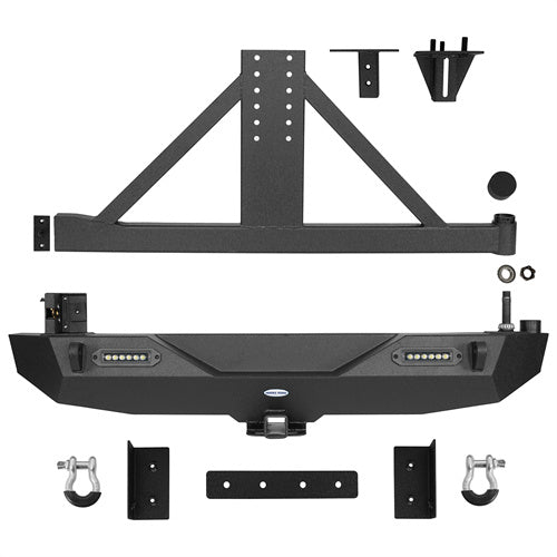 Load image into Gallery viewer, HookeRoad Blade Front Bumper w/ 60W Work Light Bar & Different Trail Rear Bumper w/Tire Carrier Combo Kit for 2007-2018 Jeep Wrangler JK JKU  Hooke Road HE.2031+2029 24