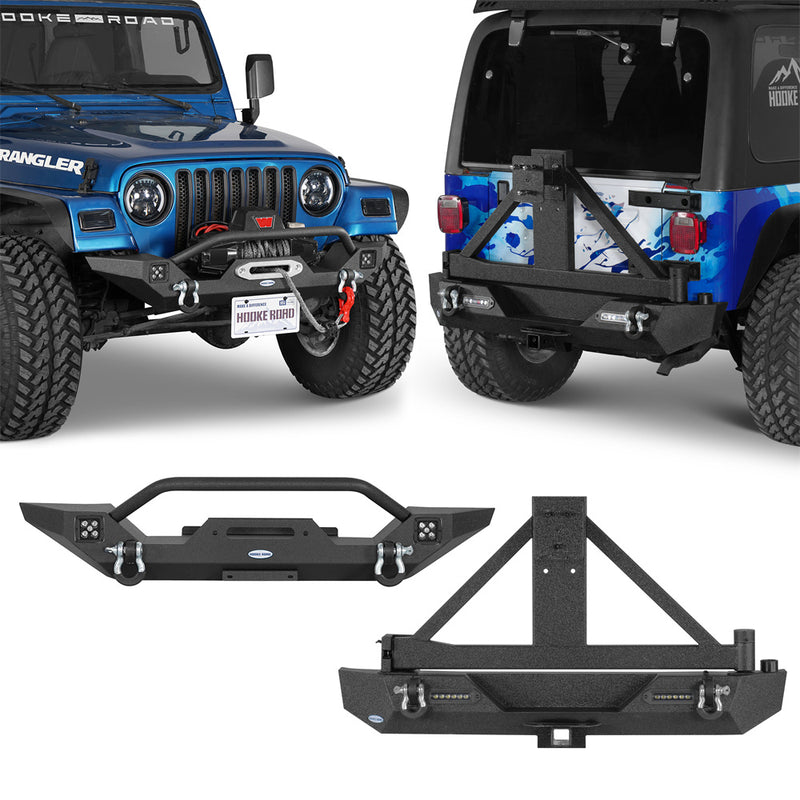 Load image into Gallery viewer, HookeRoad Different Trail Front Bumper & Rear Bumper Combo for 1997-2006 Jeep Wrangler TJ b10101012s 1