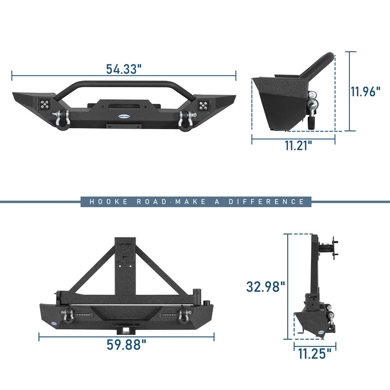 Load image into Gallery viewer, HookeRoad Different Trail Front Bumper & Rear Bumper Combo for 1997-2006 Jeep Wrangler TJ b10101012s 3