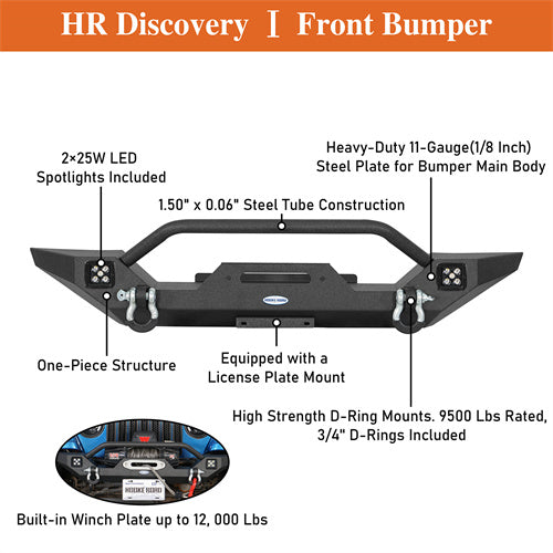 Load image into Gallery viewer, HookeRoad Different Trail Front Bumper w/Winch Plate for 1987-2006 Jeep Wrangler TJ YJ b1012bs 12