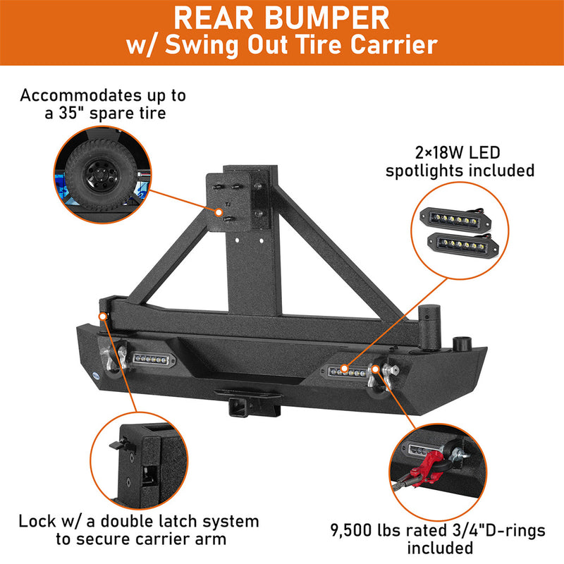 Load image into Gallery viewer, HookeRoad Rear Bumper w/Tire Carrier for 1987-2006 Jeep Wrangler TJ b1010s 1