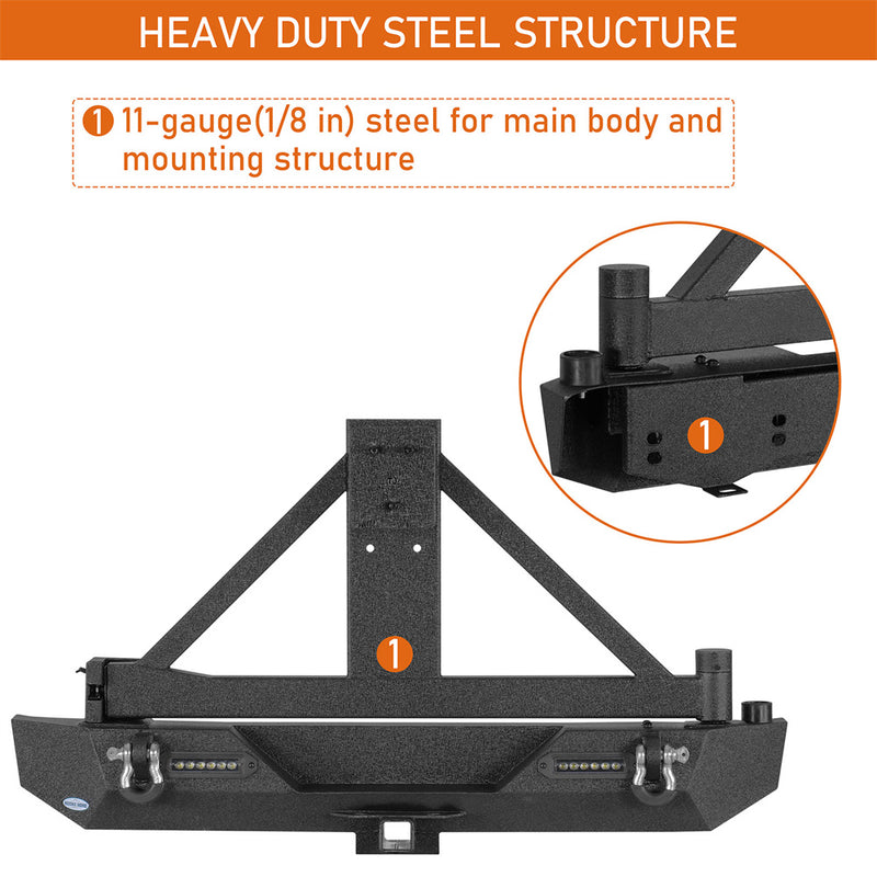 Load image into Gallery viewer, HookeRoad Rear Bumper w/Tire Carrier for 1987-2006 Jeep Wrangler TJ b1010s 8