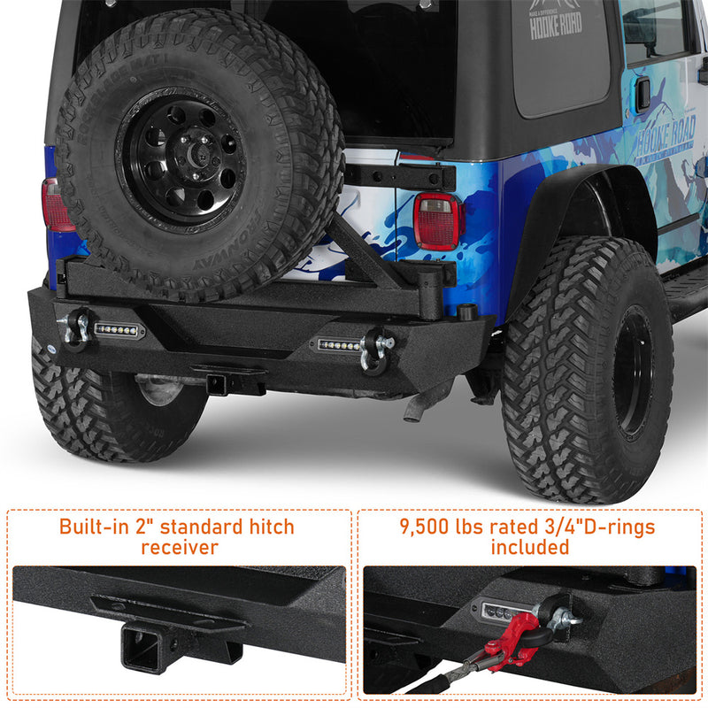 Load image into Gallery viewer, HookeRoad Rear Bumper w/Tire Carrier for 1987-2006 Jeep Wrangler TJ b1010s 9