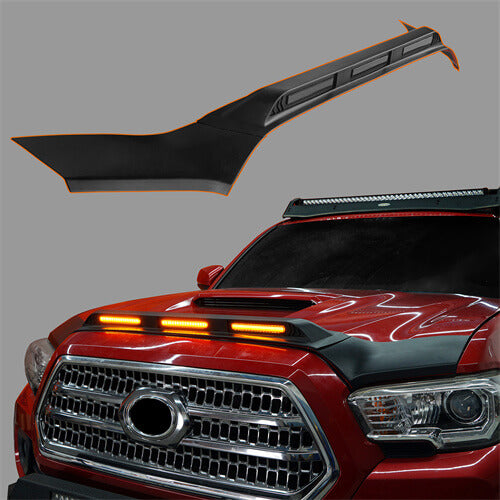Load image into Gallery viewer, 2016-2023 Toyota Tacoma Hood Protector Stone & Bug Deflector w/ Amber Lights - Hooke Road tkm11010 5