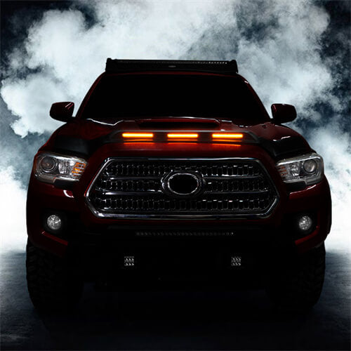 Load image into Gallery viewer, 2016-2023 Toyota Tacoma Hood Protector Stone & Bug Deflector w/ Amber Lights - Hooke Road tkm11010 6