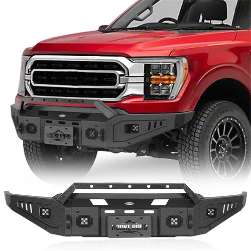 Hooke Road Off-Road Steel Front Bumper For Ford F-150 2004-2008 - Winch Ready, 4 LED Lights, D-Ring Mounts, Textured Black Finish - View #6