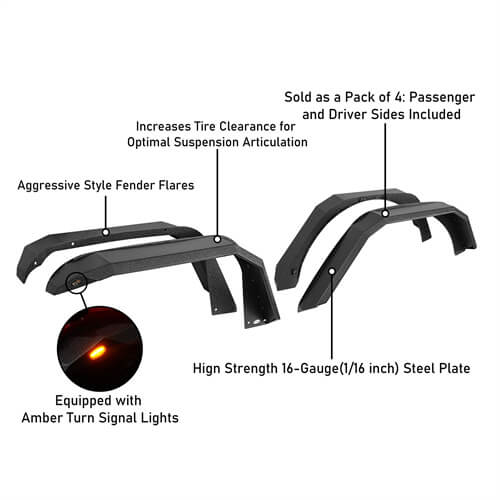 Load image into Gallery viewer, 2018-2024 Jeep JL Fender Flares w/Signal Lights 4x4 Jeep Parts - Hooke Road b3055 23