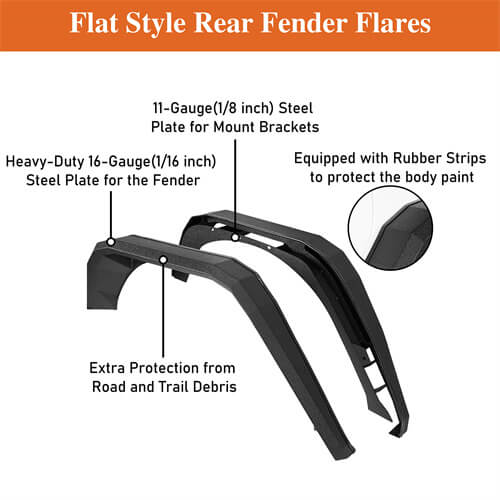 Load image into Gallery viewer, Hooke Road Flat Rear Fender Flares Off Road Parts For Jeep Wrangler JK 2007-2018 b2081s 14