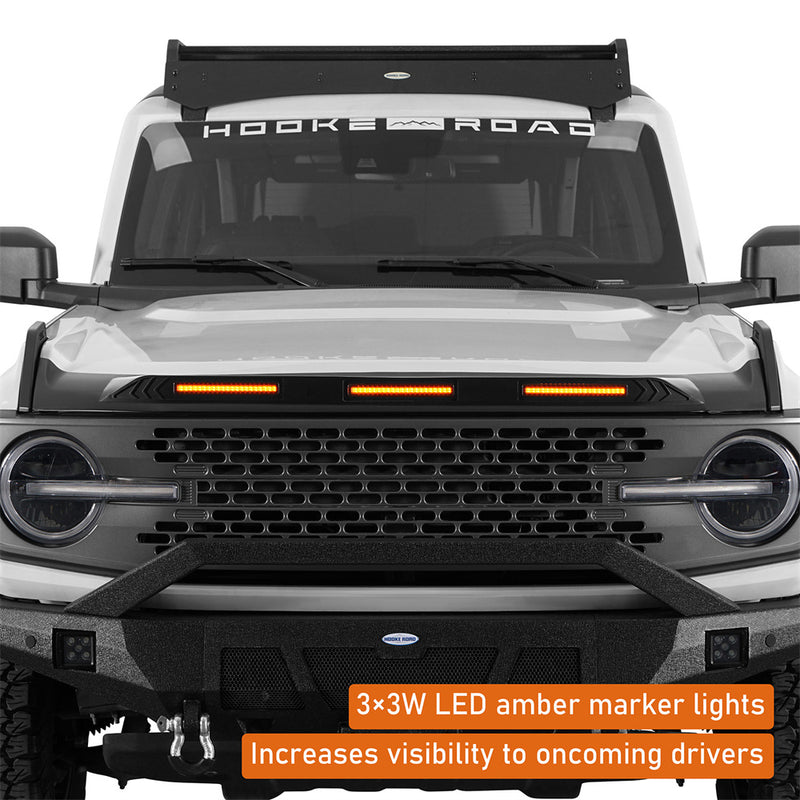 Load image into Gallery viewer, 2021-2025 Ford Bronco Hood Protector Stone Guard w/ Amber Lights - Hooke Road